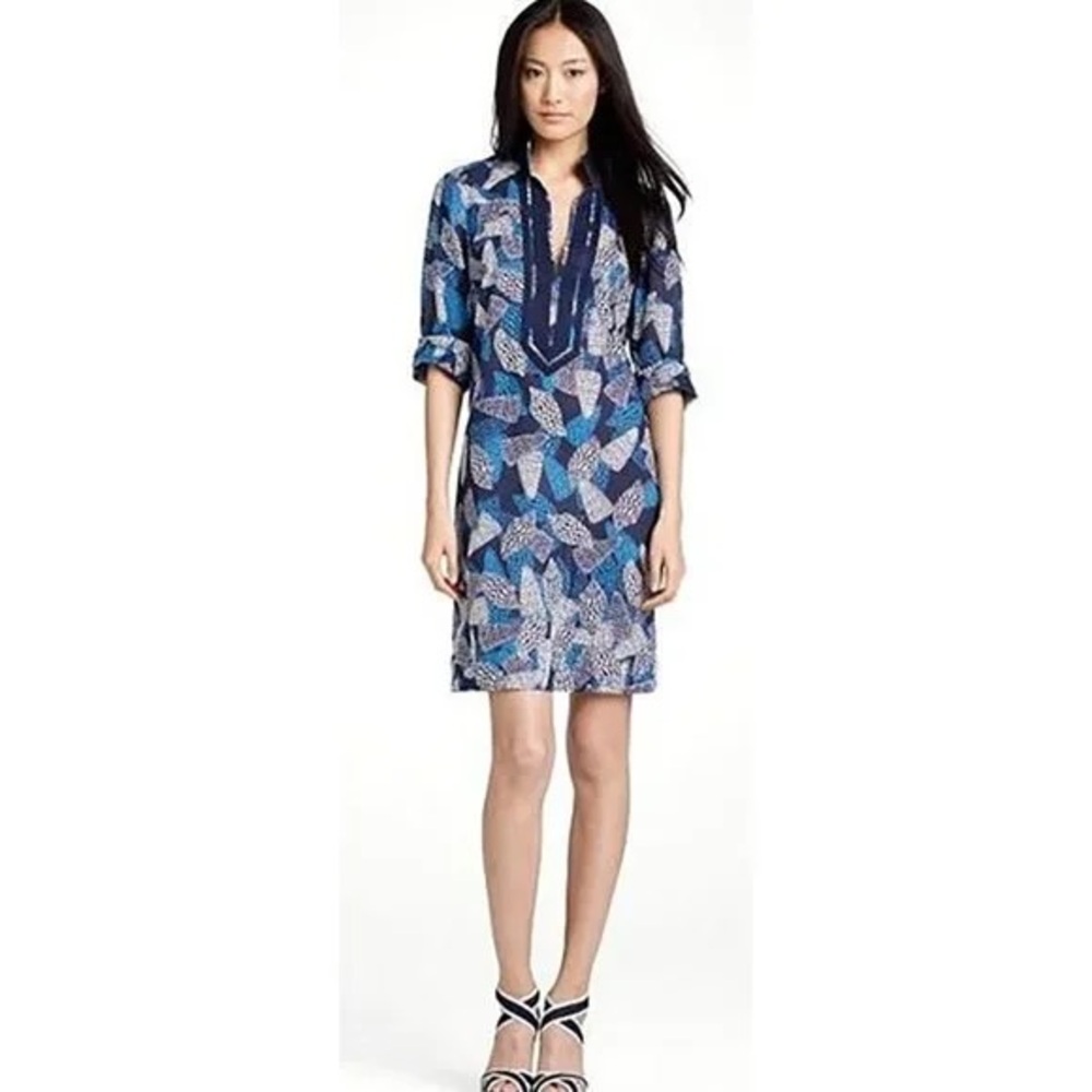 Tory‎ Burch Blue Seashell Caftan Tunic MIDI Dress